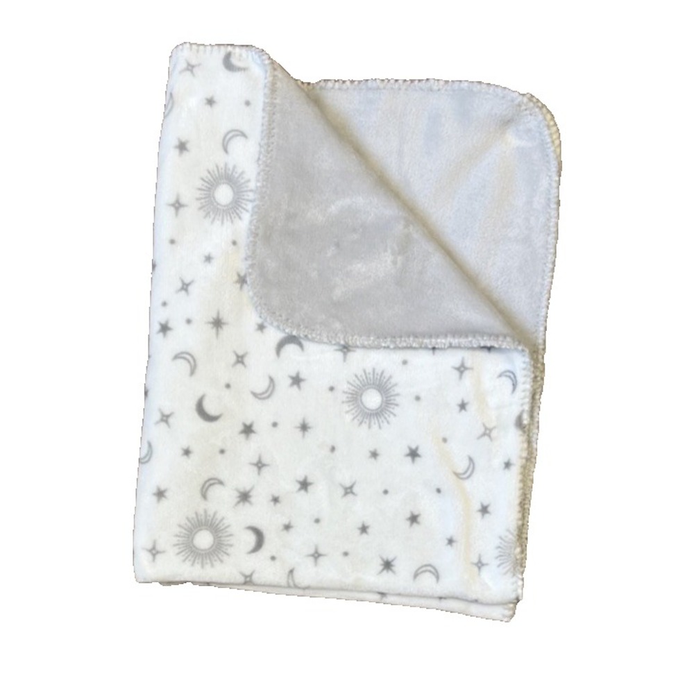 ALDI Little Journey Sun Moon Star Baby Blanket Lovey Gray White Fleece